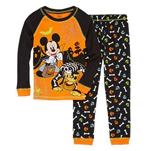 Disney Mickey Mouse Skeleton Pluto Halloween Pajama Set, Size 3