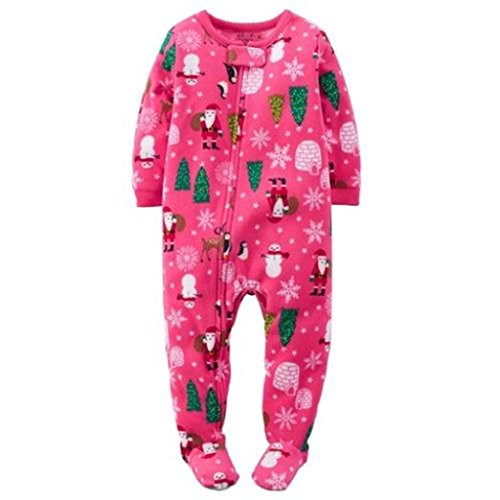 Carter's Girl's Pink Christmas Trees, Santa Fleece Footed Pajama Sleeper