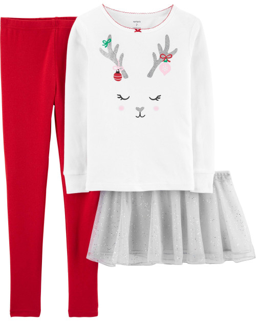 Carter's Girls' 3-Piece Christmas Lights Reindeer Pajama and Tutu Set