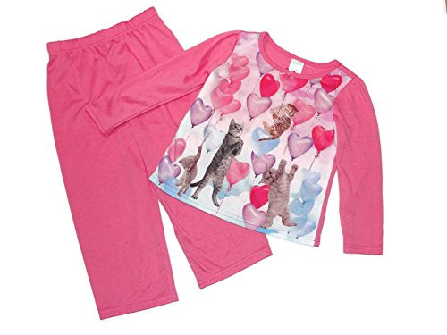 Children's Place Girl's Kitty Cats and Heart Balloons Pink Pajama Set, Size 3T