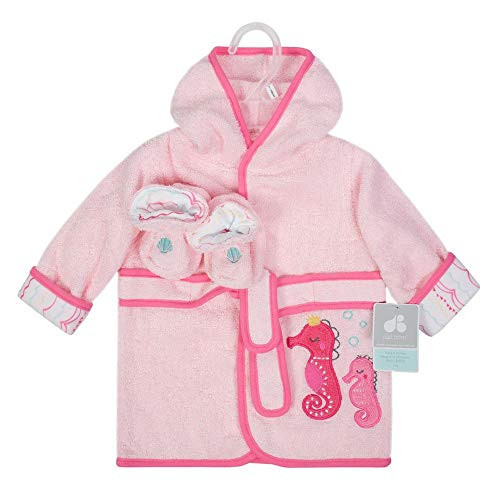 Baby Girl's 0-9 Months Pink Seahorse Robe and Booties Set
