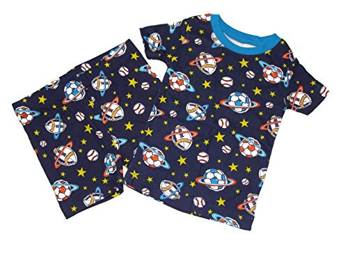 Boy's Space and Sports Print Cotton Pajama Shorts Set
