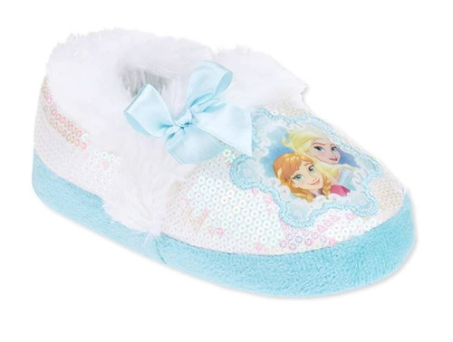 Disney Frozen Anna and Elsa Shimmer Faux Fur Slippers, Size S 5-6