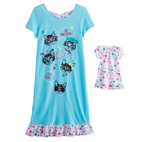 Girl's Kitty Cat Nightgown with Matching Doll Gown