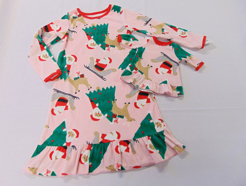 Carter's Girl's Santa and Reindeer Fleece Nightgown with Doll Gown Set