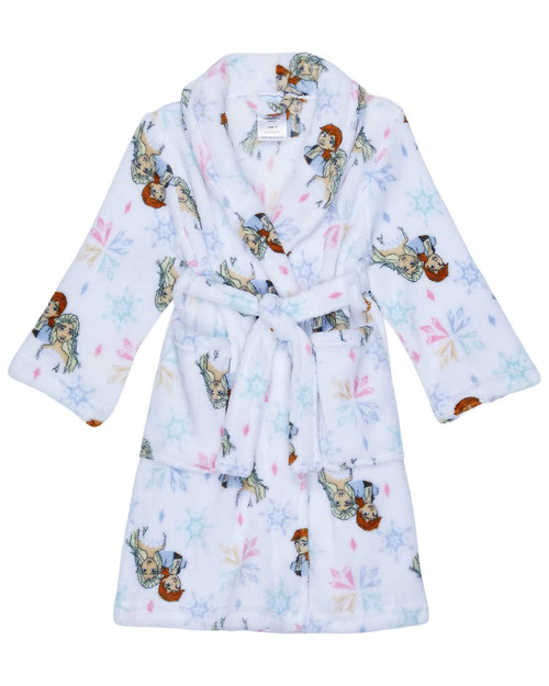 Disney Frozen Anna and Elsa, Pastel Snowflakes Plush White Minky Bathrobe, Robe | Little Dreamers Pajamas