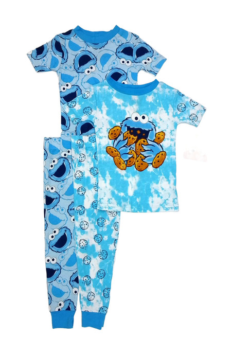 Sesame Street Cookie Monster Toddler Boy's Short-Sleeved 4-Piece Pajama Set