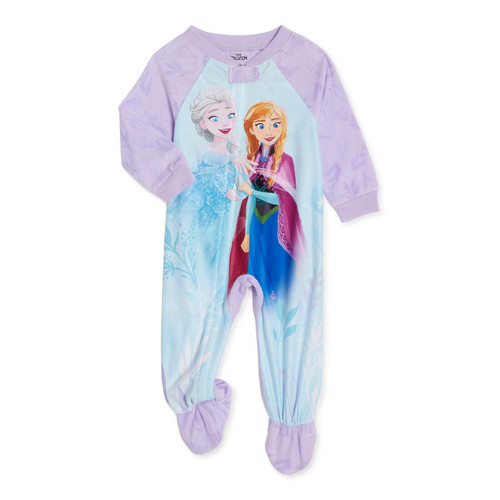 Disney Frozen Elsa and Anna Toddler Girl's Purple Fleece Footed Pajama Sleeper