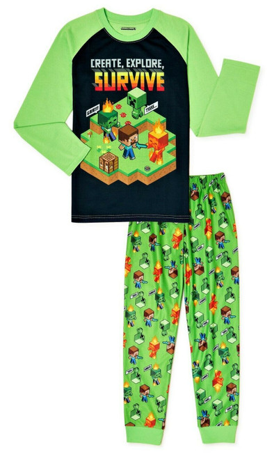 Minecraft Create, Explore, Survive 2-Piece Boy's Polyester Pajama Set | Little Dreamers Pajamas