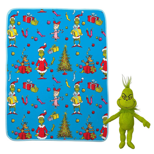 The Grinch Christmas Cuddle Plush Toy Pillow and Fleece Blanket Throw Set | Little Dreamers Pajamas
