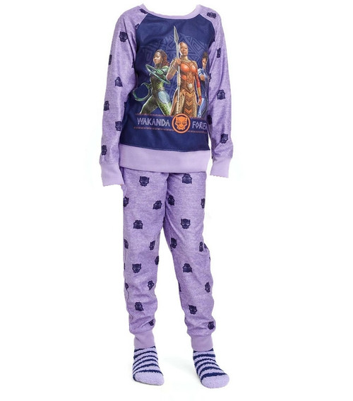 Black Panther Girl's Wakanda Forever 3-Piece Flannel Pajama and Sock Set