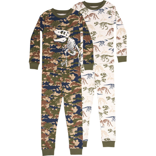 Toddler and Big Boy's Camo T-Rex DinosaurThemed 4-Piece Cotton Pajama Set | Little Dreamers Pajamas