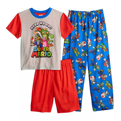 Super Mario and Characters 'Here We Go' Boy's 3-Piece Pajama Set