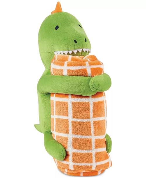 Dinosaur Plush 12" Stuffed Animal Pillow and Fleece Blanket Throw Set