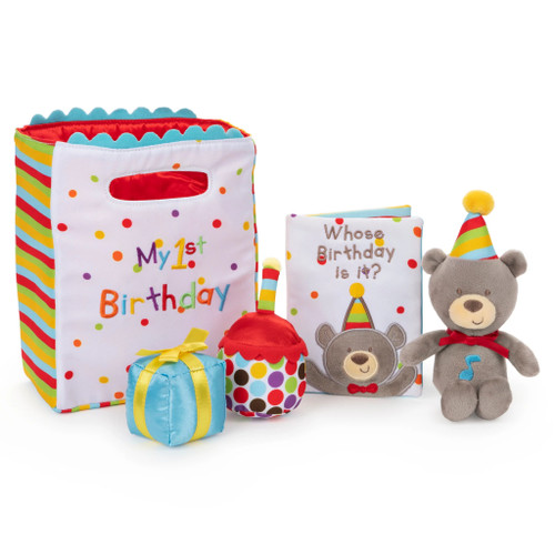 GUND My 1st Birthday Playset, Singing Bear, Fabric Bag Gift Set | Little Dreamers Pajamas
