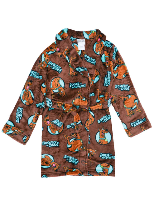 Scooby-Doo Boy's Brown Print Soft Minky Fleece Bathrobe, Robe | Little Dreamers Pajamas