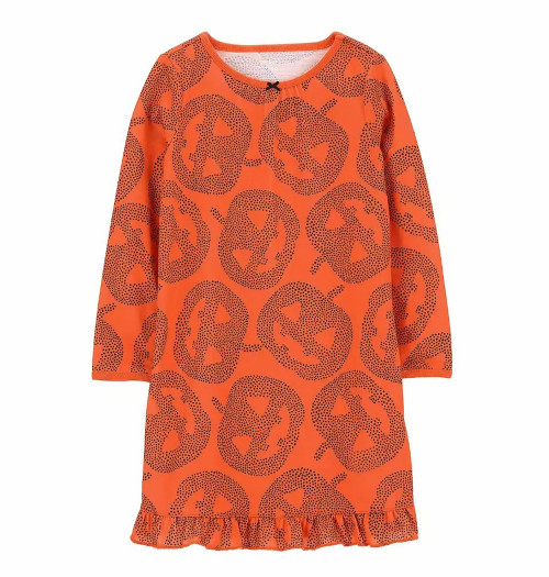 Carter's Halloween Jack-O-Lantern Girls Orange Pumpkin Nightgown, Gown | Little Dreamers Pajamas
