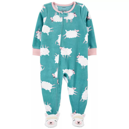 Carter's Girl's Turqoise Teal Fleece Sheep Footed Pajama Sleeper, Size 4T | Little Dreamers Pajamas