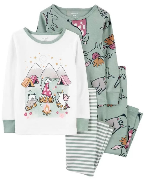 Carter's Toddler Girl's Unicorn Animal Camp Out 4-Piece Cotton Pajama Set | Little Dreamers Pajamas