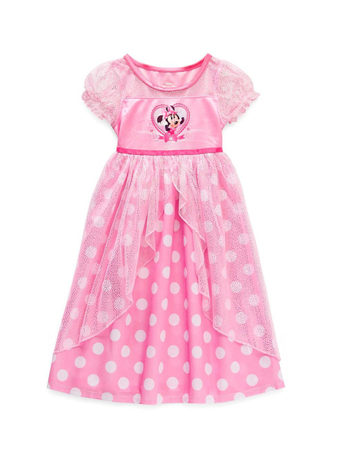 Minnie Mouse Toddler Girl's Pink Polka Dot Shimmery Tulle Fantasy Nightgown Gown