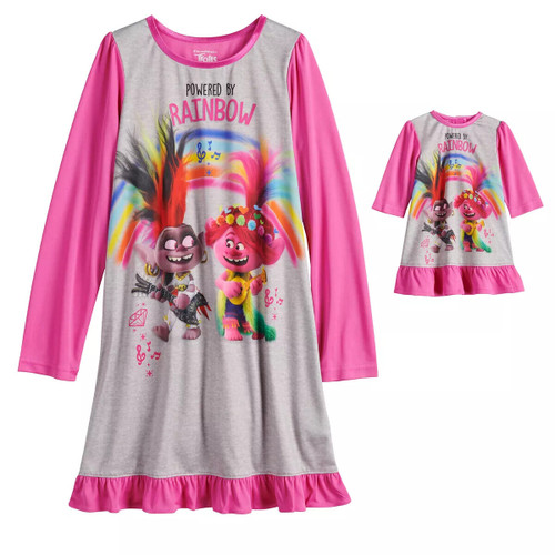 Trolls Poppy and Queen Barb Powered By Rainbow Nightgown, Doll Gown Set, Size 6 | Little Dreamers Pajamas