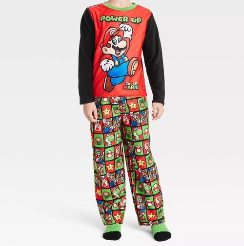 Super Mario 'Power Up' Boy's 3-Piece Pajama Set with Socks, Size M 8 | Little Dreamers Pajamas