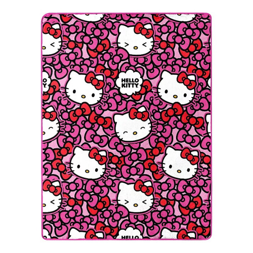 Hello Kitty Pink Bow Print Silky Soft Blanket Throw, 46" X 60"