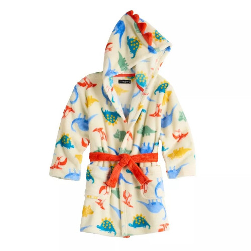 Dinosaur Print Toddler Boy's Hooded Dino Fleece Bathrobe, Robe | Little Dreamers Pajamas