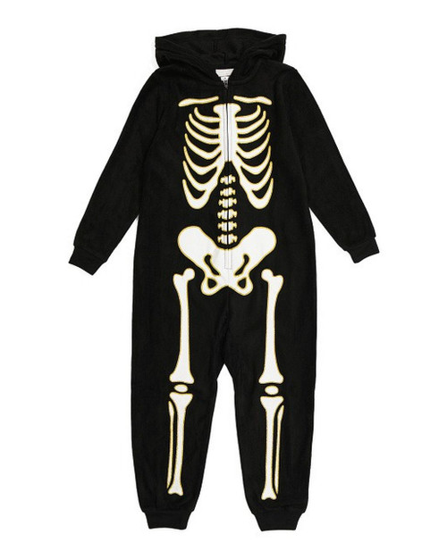 Boy's, Girl's Halloween Hooded Fleece Skeleton Bone Costume Pajama Sleeper | Little Dreamers Pajamas