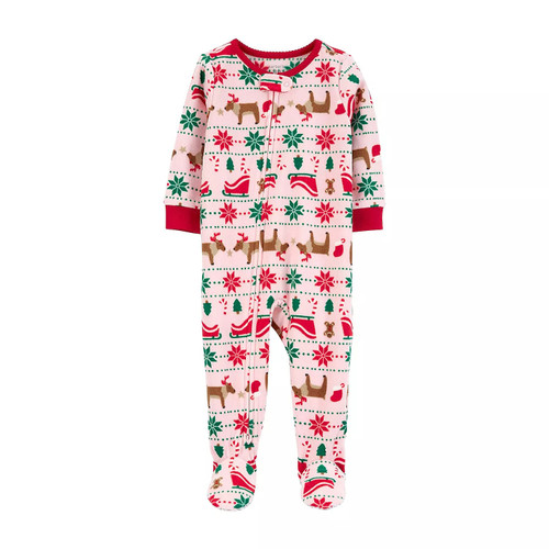 Carter's Toddler Girl's Pink Fair Isle Winter Holiday Fleece Pajama Sleeper | Little Dreamers Pajamas