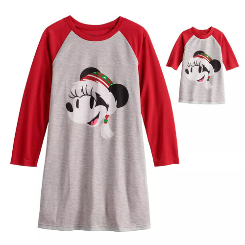 Minnie Mouse Girl's Winter Christmas Holiday Nightgown, Doll Gown Set | Little Dreamers Pajamas