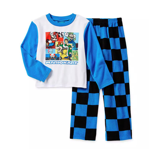 Super Mario Kart Boy's Luigi, Bowser, Toad Character Fleece Pajama Set