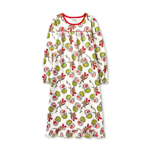 Girl's The Grinch and Dog Max Holiday Christmas Flannel Nightgown, Gown | Little Dreamers Pajamas