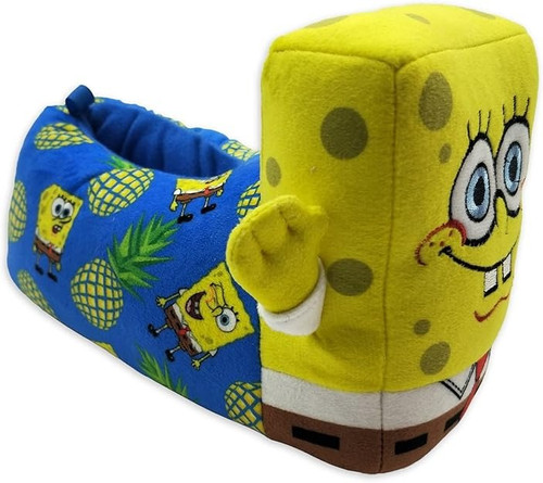 SpongeBob Little & Big Boys Plush Slippers, Pineacpples Blue/Yellow