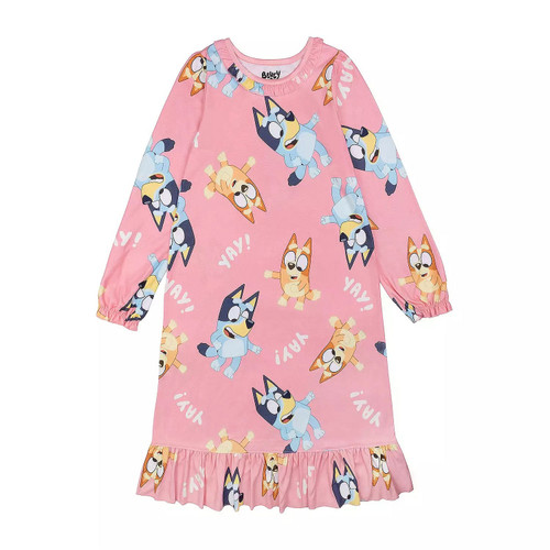 Bluey and Bingo Puppy Dogs Peach 'Yay' Polyester Flannel Nightgown, Gown