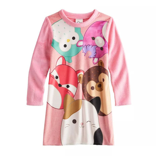 Squishmallows Characters Girl's Minky Fleece Long-Sleeved Nightgown, Gown | Little Dreamers Pajamas