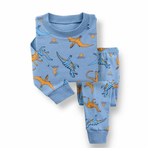 Toddler Boy's Blue Dinosaur Print Organic Cotton, Polyester Pajama Set | Little Dreamers Pajamas
