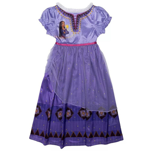 Disney Wish Asha and Magic Wishing Star Girl's Purple Satin Nightgown | Little Dreamers Pajamas