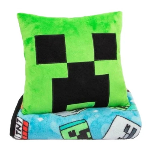 Minecraft Mob Creeper, Skeleton, TNT Block Fleece Travel Blanket and Pillow Set