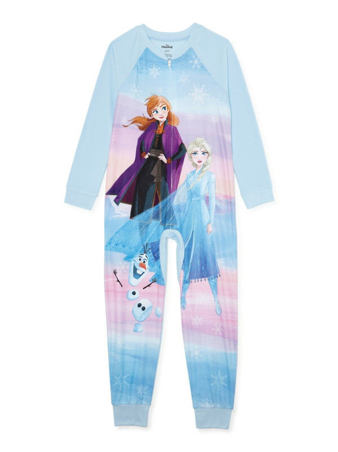 Frozen Anna, Elsa and Olaf Girl's Blue Snowflakes Fleece Footless Pajama Sleeper