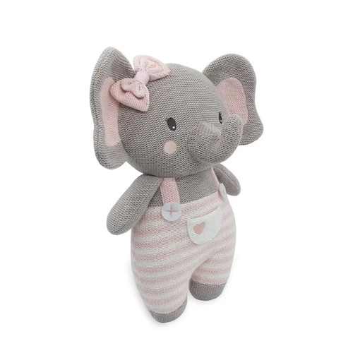 Living Textiles Knit Baby Girl's Plush Pink Striped 15" Mia Elephant w/Rattle