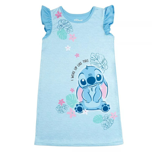 Disney Lilo and Stitch Toddler Girl's Blue 'I Woke Up Like This' Nightgown, Gown | Little Dreamers Pajamas