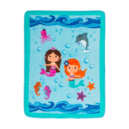 Little Mermaids, Sea Animals Girl's Toddler Blanket Throw, 30" X 40" | Little Dreamers Pajamas