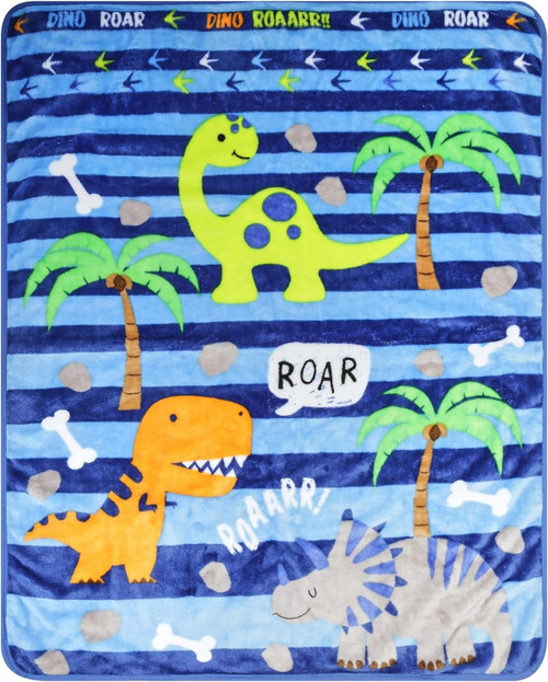 Everyday Kids Dinosaur Toddler Boy's Soft Striped Dino Blanket Throw, 30" X 40"