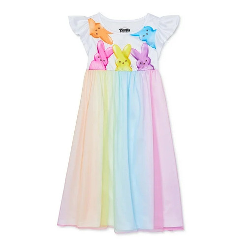 Toddler Girl's Peep Bunnies Rainbow Easter Nightgown, Gown | Little Dreamers Pajamas