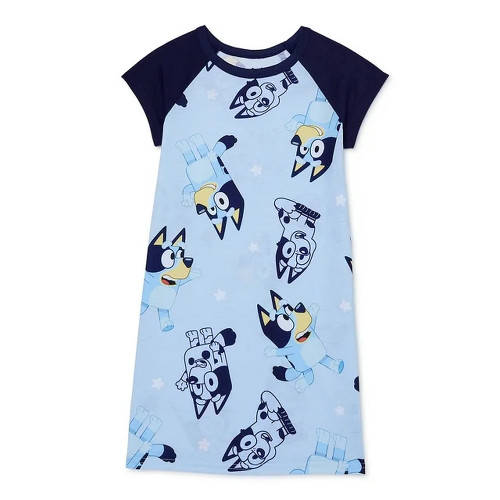 Bluey Heeler Puppy Dog Girl's Blue Short-Sleeved Nightgown, Gown | Little Dreamers Pajamas
