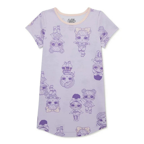L.O.L. Surprise! Dolls Girl's Short-Sleeved Purple Nightgown, Gown, Size 10/12 | Little Dreamers Pajamas