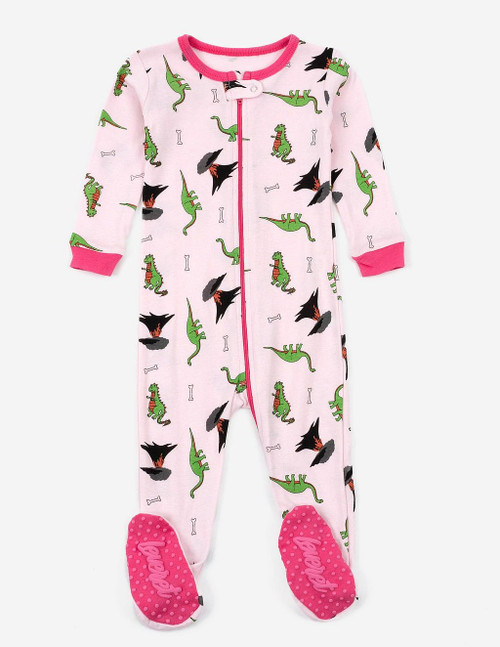 Leveret Toddler Girl's Pink Dinosaur Print Footed Cotton Pajama Sleeper | Little Dreamers Pajamas