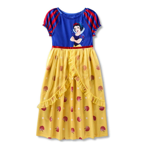 Disney Snow White Girl's Dress-Up Satiny Tulle Apple Print Nightgown, Gown