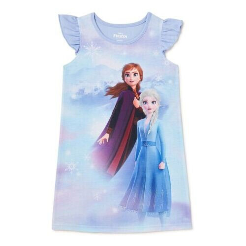 Frozen Anna and Elsa Girl's Flutter Sleeve Nightgown, Gown, Size M 7/8